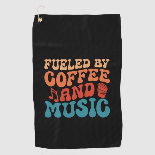 Serviette De Golf Alimenté par Café et Musique Design de typographie (Devant)