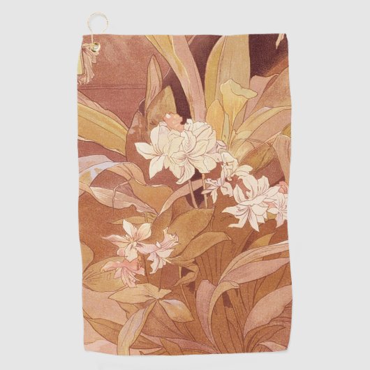 Serviette De Golf Alphonse Mucha Art Nouveau Détail floral (Devant)