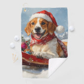 Serviette De Golf American English Foxhound dans Sledge Christmas (En situation)
