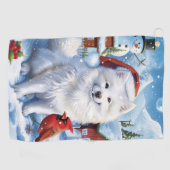 Serviette De Golf American Eskimo Dog Winter Wonderland Noël (Horizontal)