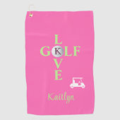 Serviette De Golf Amour de golf en rose chaud Monogramme Nom (Devant)