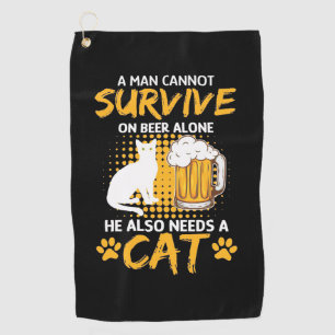 Serviette De Golf Amoureux des chats Un Homme Avec Bière Et Chat