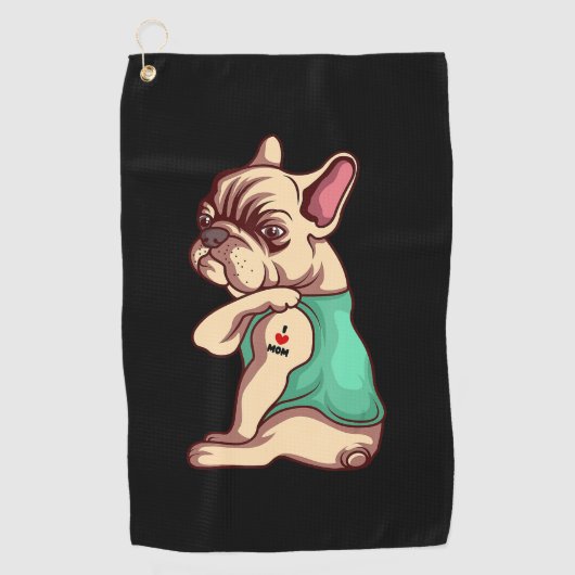 Serviette De Golf Amoureux des chiens| Cool French Bulldog I Love Mo (Devant)