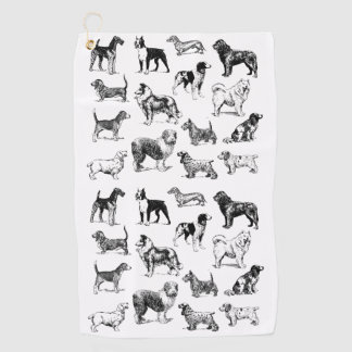 Serviette De Golf Amoureux des chiens noir et blanc