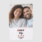 Serviette De Golf Amusant J'Aime Mon Coeur Ma Femme Photo Golfer Mod (Devant)