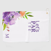 Serviette De Golf Amusante aquarelle violet Script Floral Monogramme (Horizontal)