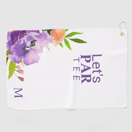 Serviette De Golf Amusante aquarelle violet Script Floral Monogramme (Horizontal)