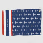 Serviette De Golf Ancre blanche bleu marine monogramme (Horizontal)