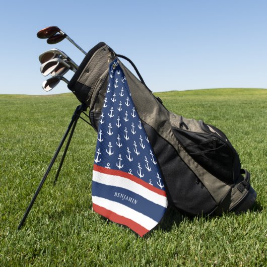 Serviette De Golf Ancre blanche bleu marine monogramme (Vert)