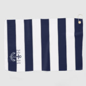 Serviette De Golf Ancre bleue marine Nom du monogramme côtier (Horizontal)