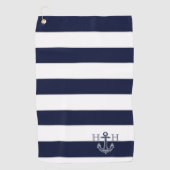 Serviette De Golf Ancre bleue marine Nom du monogramme côtier (Devant)