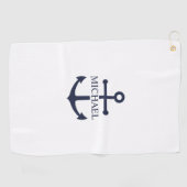 Serviette De Golf Ancre bleue marine Nom personnalisé (Horizontal)
