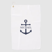 Serviette De Golf Ancre bleue marine Nom personnalisé (Devant)