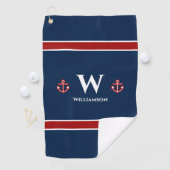 Serviette De Golf Ancre Monogramme Bleu Bleu Bleu Rouge Nautique (En situation)