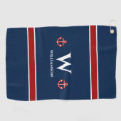 Serviette De Golf Ancre Monogramme Bleu Bleu Bleu Rouge Nautique (Horizontal)
