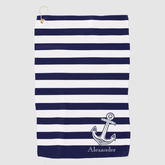 Serviette De Golf Ancre nautique Bleu et Blancs de marine (Devant)