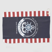 Serviette De Golf Ancre nautique, Roue, Bleu marine, Bandes rouges (Horizontal)