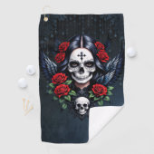 Serviette De Golf Ange crâne sucre avec Roses. (En situation)