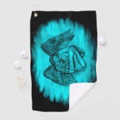 Serviette De Golf Angel Eros en amour, design noir et vert (En situation)