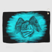 Serviette De Golf Angel Eros en amour, design noir et vert (Horizontal)
