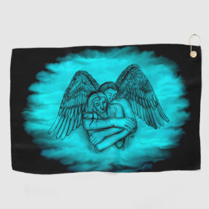 Serviette De Golf Angel Eros en amour, design noir et vert