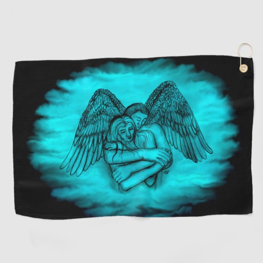 Serviette De Golf Angel Eros en amour, design noir et vert (Horizontal)