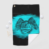 Serviette De Golf Angel Eros en amour, design noir et vert (En situation)