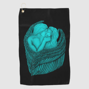 Serviette De Golf Angels Kissing, noir et vert Design
