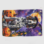 Serviette De Golf Anglais Setter Chien Halloween Sorcière Et Citroui (Horizontal)