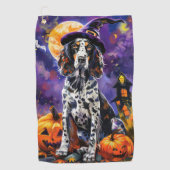 Serviette De Golf Anglais Setter Chien Halloween Sorcière Et Citroui (Devant)