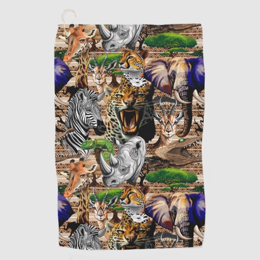 Serviette De Golf Animaux sauvages de la Savane africaine (Devant)