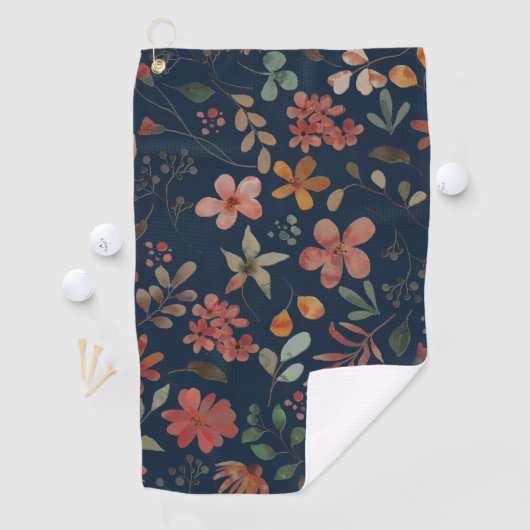 Serviette De Golf Antique aquarelle Imprimer floral sur marine (En situation)