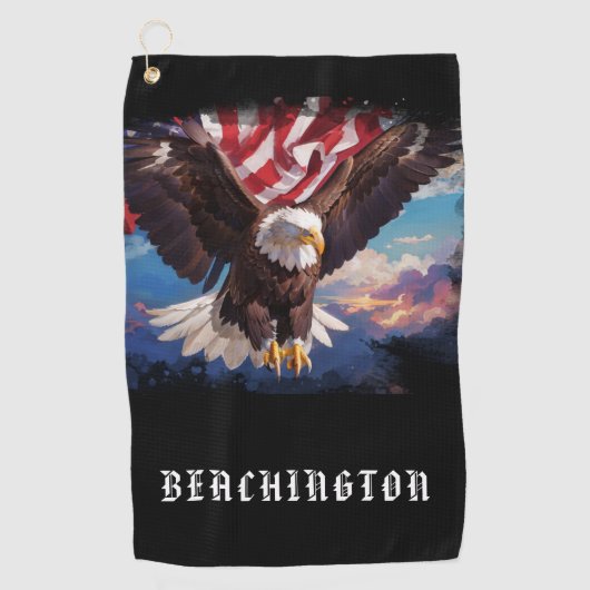 Serviette De Golf *~* AP16 - Drapeau américain USA Bald EAGLE Golf T (Devant)