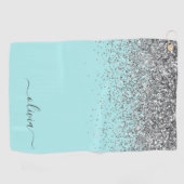 Serviette De Golf Aqua bleu Turquoise Parties scintillant argent Mon (Horizontal)