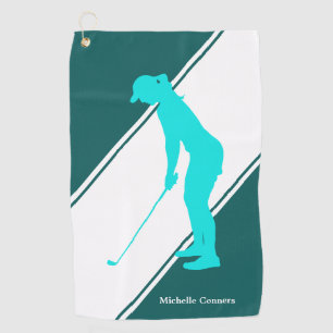 Serviette De Golf Aqua Blue Golfer sur le blanc Turquoise