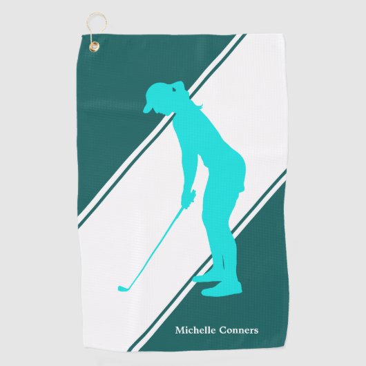 Serviette De Golf Aqua Blue Golfer sur le blanc Turquoise (Devant)