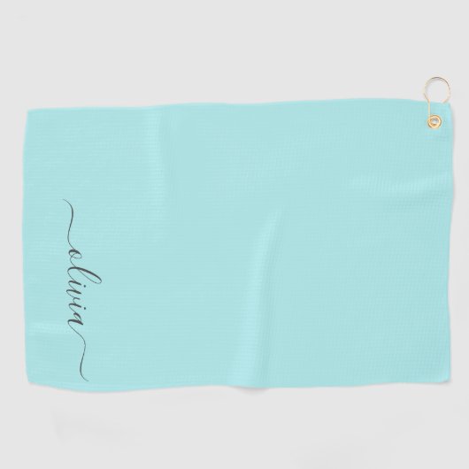 Serviette De Golf Aqua Blue Turquoise Moderne Script Girl Monogramme (Horizontal)