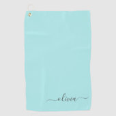 Serviette De Golf Aqua Blue Turquoise Moderne Script Girl Monogramme (Devant)