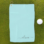 Serviette De Golf Aqua Blue Turquoise Moderne Script Girl Monogramme<br><div class="desc">Aqua Blue Monogramme Turquoise Nom serviette de golf. Cela rend le cadeau parfait pour 16 ans,  mariage,  douche nuptiale,  anniversaire,  baby shower ou bachelorette pour quelqu'un qui aime le luxe glam et les styles chic.</div>