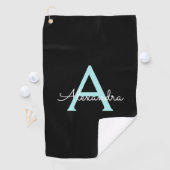 Serviette De Golf Aqua Teal Blue Script Girly Monogram (En situation)