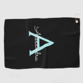 Serviette De Golf Aqua Teal Blue Script Girly Monogram (Horizontal)
