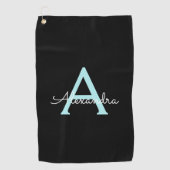 Serviette De Golf Aqua Teal Blue Script Girly Monogram (Devant)