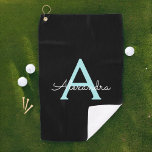 Serviette De Golf Aqua Teal Blue Script Girly Monogram<br><div class="desc">Dos et Aqua Turquoise Blue Monogram Nom serviette de golf. Cela rend le cadeau parfait pour 16 ans,  mariage,  douche nuptiale,  anniversaire,  baby shower ou bachelorette pour quelqu'un qui aime le luxe glam et les styles chic.</div>