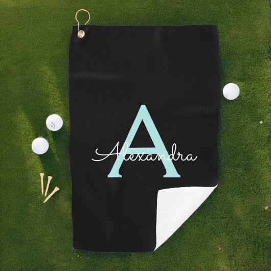 Serviette De Golf Aqua Teal Blue Script Girly Monogram