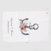 Serviette De Golf Aquarelle Ancre Fleurs Nautiques (Horizontal)
