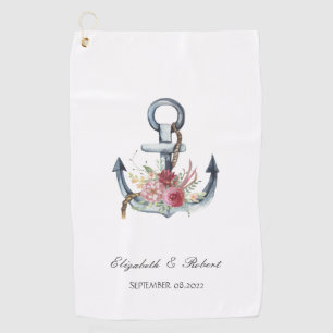 Serviette De Golf Aquarelle Ancre Fleurs Nautiques 