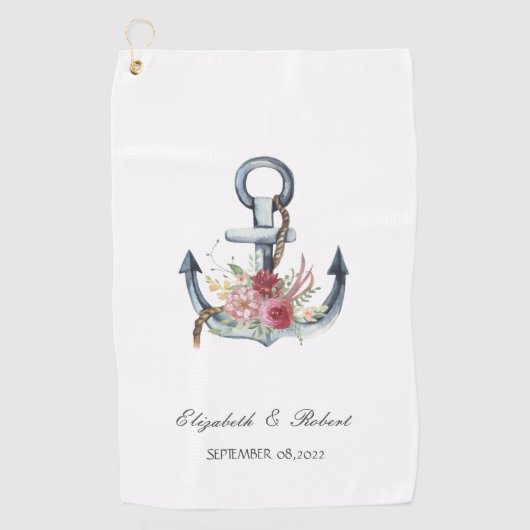 Serviette De Golf Aquarelle Ancre Fleurs Nautiques (Devant)