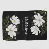Serviette De Golf Aquarelle Blanc Cosmos Fleurs Peinture Botanique (Horizontal)