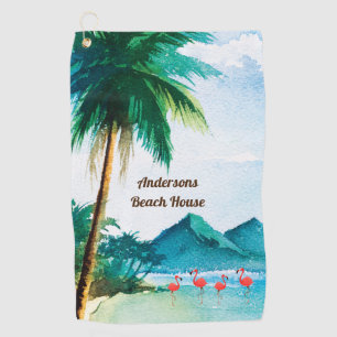 Serviette De Golf Aquarelle Bleu Vert Tropical 