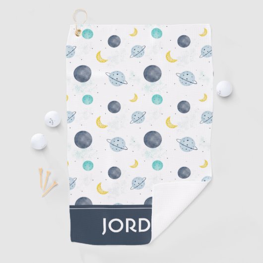Serviette De Golf Aquarelle Blue Space Planet Motif (En situation)